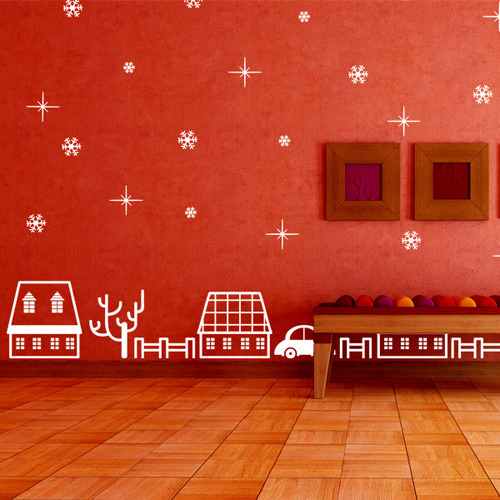 그래픽스티커[아방스] ij023-크리스마스날 눈 내리는 마을/그래픽스티커/크리스마스/마을/자동차/주택/눈/겨울/집