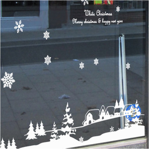 그래픽스티커[아방스] ik126-눈내리는 숲속마을(중형)/크리스마스/소나무/집/눈꽃/레터링/크리스마스 오너먼트/눈/언덕/나무
