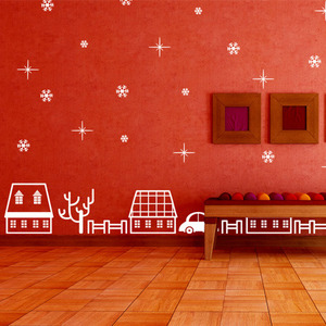 그래픽스티커[아방스] ij023-크리스마스날 눈 내리는 마을/그래픽스티커/크리스마스/마을/자동차/주택/눈/겨울/집