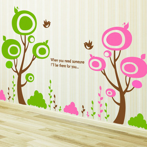 그래픽스티커[아방스] ij166-귀여운 디자인 트리/자연/나무/새/레터링/잔디/줄기/숲/어린이방꾸미기/인테리어