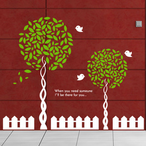 그래픽스티커[아방스] ij293-공원앞나무들과아기새들