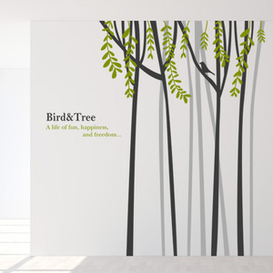 그래픽스티커 ib036-숲속의자유로운새/나무/새/숲속/자연/모던/심플
