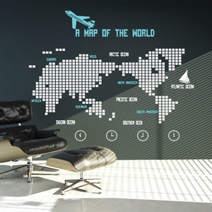 그래픽스티커[아방스] ik013-A map of the world(Big)/월데코/그래픽스티커/세계지도/비행기/배/인테리어/유치원/어린이집/지도/여행사/사무실