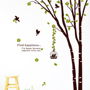 그래픽스티커 ps143-새와행복을찾아서/나무/자여/가지/줄기/꽃/나뭇잎/잎사귀/레터링/새/데코/꾸미기