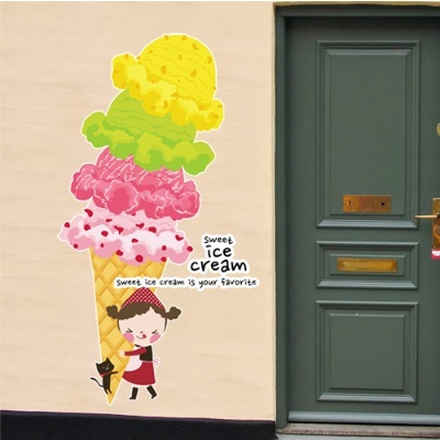 그래픽스티커[아방스] ih153-아이스크림소녀와고양이/그래픽스티커/포인트스티커/인테리어/샵/아이스크림매장꾸미기/매장꾸미기/공간꾸미기