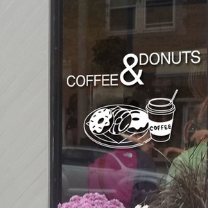그래픽스티커[아방스] ip027-커피앤도넛(소)/카페/도너츠/윈도우/창문꾸미기/coffee/donut