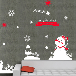 그래픽스티커 ch470-산타를배웅하는눈사람/크리스마스/성탄절/산타/루돌프/눈꽃/눈사람