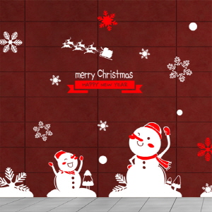 그래픽스티커 ch471-산타를배웅하는눈사람들/크리스마스/성탄절/산타/루돌프/눈꽃/눈사람