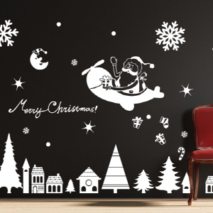 그래픽스티커 cj635-비행기탄산타할아버지/크리스마스/성탄절/비행기/눈/눈꽃송이/겨울/선물/마을/트리/지팡이