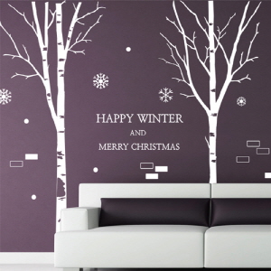 그래픽스티커 cj641-행복한겨울나무/겨울/나무/트리/숲/눈/눈꽃송이/레터링/성탄절/크리스마스/해피뉴이얼/새해