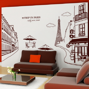 그래픽스티커 ih529-에펠탑이보이는파리의카페거리(대형)