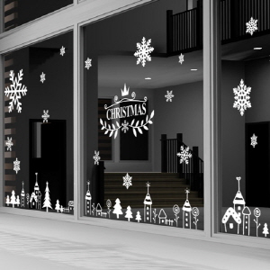 그래픽스티커 is553-크리스마스를맞이하는마을/꾸미기/데코/크리스마스/겨울/눈송이/눈꽃/마을/전나무/트리