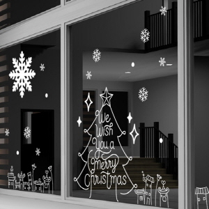 그래픽스티커 is554-행복한메리크리스마스/인테리어/꾸미기/데코/크리스마스/겨울/눈송이/눈꽃/마을/전나무/트리
